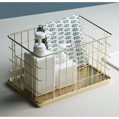 Nordic Golden Storage Basket Vogue Cosmetics Organizer Baskets Simple Office Sundries Finishing Frame Chic Metal Basket