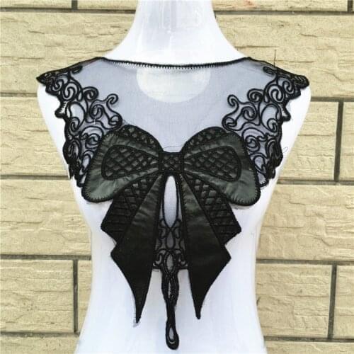 1pcs 37*40cm Black Embroidered Lace Collar Organza Neckline Collar Venise Applique Embroidery Patches Sewing Accessories