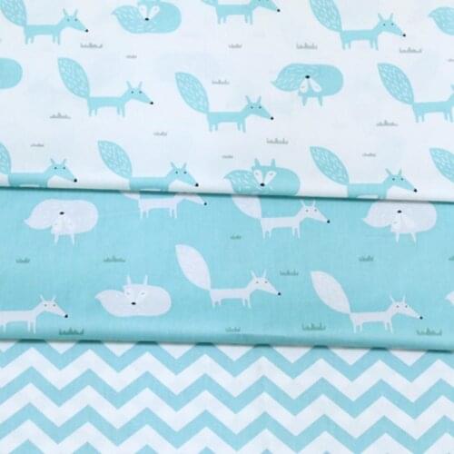 100% cotton twill cute cartoon NEW white GREEN FOX CHEVRON fabric TEXTILE for DIY crib bedding tent cushions handwork HOME DECOR