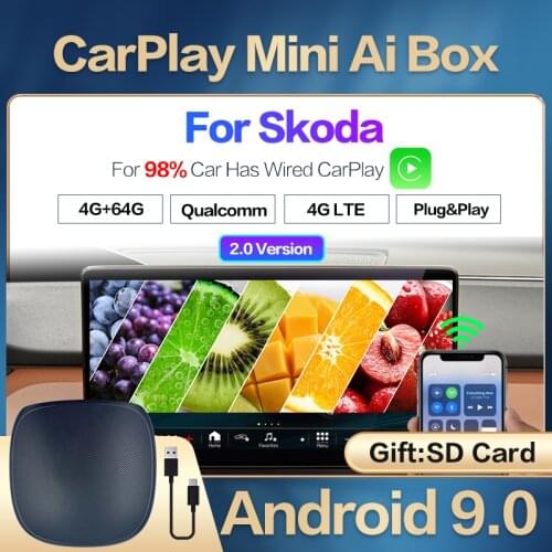 2.0 Carplay Ai Android Box Car Multimedia Player Car play Dongle Wireless Android Auto Applepie Mini 4+64G For Skoda 2016-2021