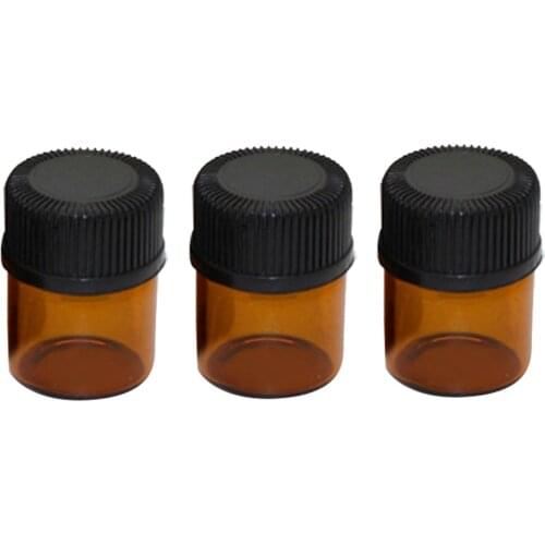 25 PCS 1ml Mini Travel Empty Refillable Glass Lotion Massage Essential Oil Glass Vial Bottle with Orifice Reducer Dark Brown
