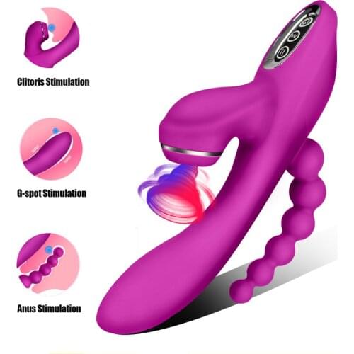 3 IN 1 Female Masturbation Sucking Vibrator Wand G Spot Vibrator Sex Toys for Women Anal Vagina Clitoris Stimulator