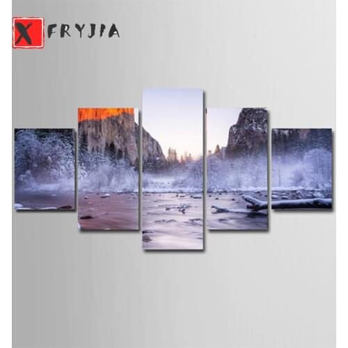 5pcs Diamond Embroidery Natural winter landscape 5D Cross Stitch Diamond Painting Rhinestone Full Square round Diamond Mosaic