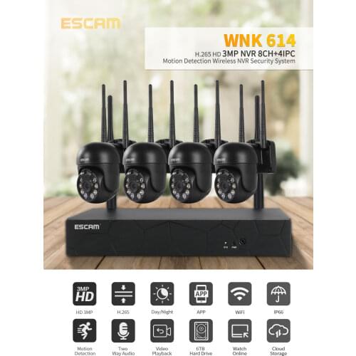 Escam H.265 3MP HD Wireless CCTV System Two Way Audio Waterproof PTZ WIFI IP Security Camera 8CH P2P NVR Video Surveillance Kit