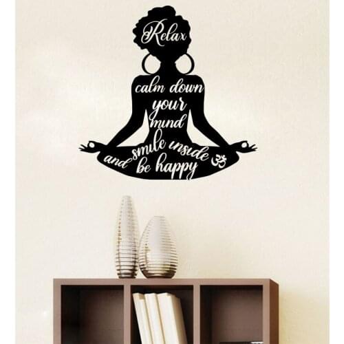 Large Afro Yoga Zen Meditation Lotus Wall Sticker Studio Bedroom Keep Relax Calm Happy Quote Wall Decal Living Room Vinyl Decor