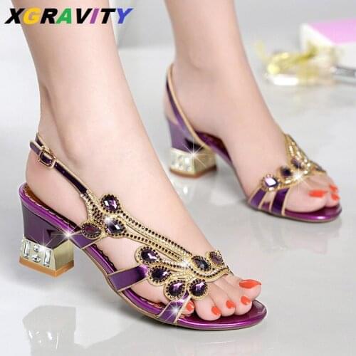 D016 2021 New Chunky High Heel Summer Shoes Open Toe Rhinestone High Heel Sandals Sexy Comfortable Ladies Evening Shoes Female