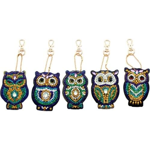 5Pcs/set Diamond Keyrings Owl Animals Diamond Painting Keychains 5D DIY Cross Stitch Embroidery Gifts Special Shaped Crystal