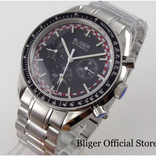 BLIGER New Automatic Men Watch Business Steel Bracelet Date Weekday Display Mineral Glass