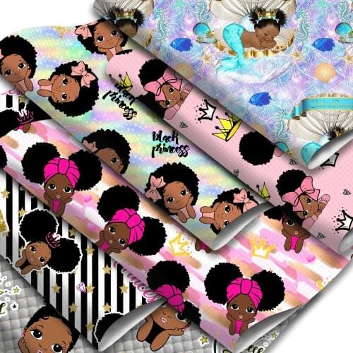 Black Princess Theme Faux Leather Sheets Little Girils Crown Pattern Printed Synthetic Leather Roll for Earrings Hair Bows Craft