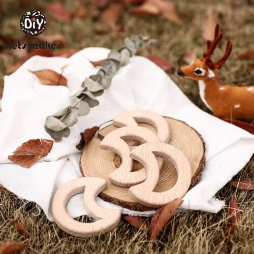 Lets Make 1pc Wooden Teethers Bpa Free Gingerbreadman Moon Shape Teething Pendant Diy Pacifier Chain Baby Beech Wood Teether