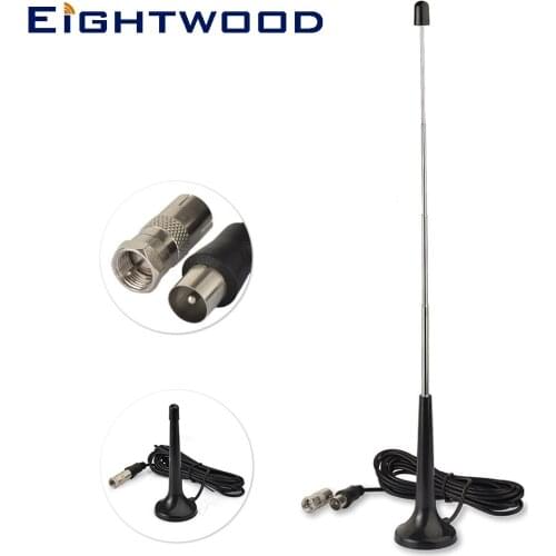 Eightwood FM Antenna TV Male 174 -300MHz 470 -890MHz Magnetic Base Flexible 300cm Cable for DAB Digital Radio Yamaha Pioneer