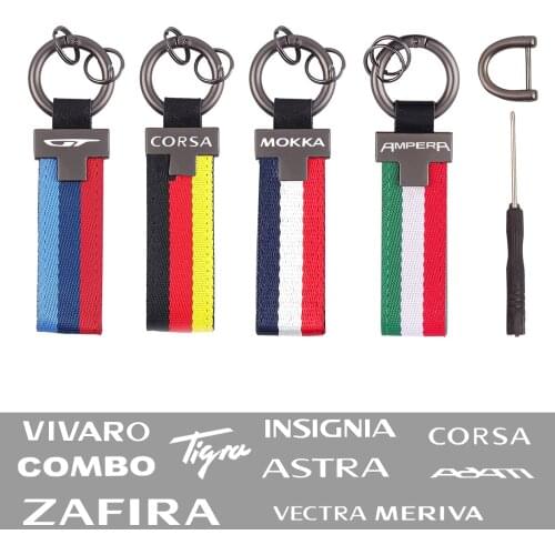 Carabiner Tricolour flag Car leather keychain For Opel Adam Agila Ampera Antara Astra Combo Corsa Grandland GT Insignia Karl