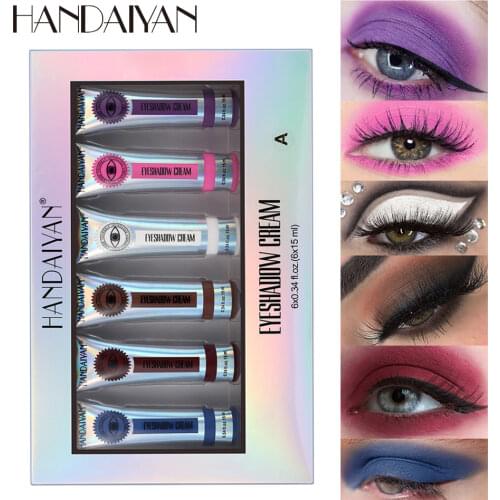 HANDAIYAN 6 Colors/Box Matte Eyeshadow Cream Makeup White Purple Eye Shadow Gel Smoky Make Up Cosmetics Brighten Colored Shadows