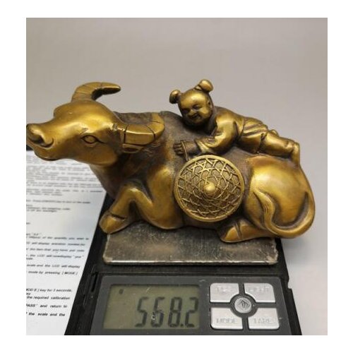 5.4" Collection Asia Qianlong Pure copper Boy cattle ranching statue