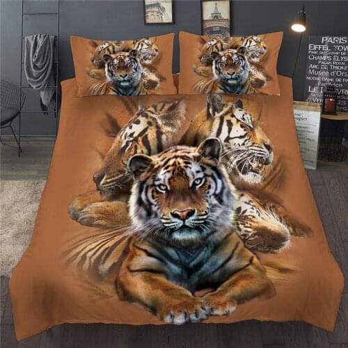 3D Animal Tigers Bedding Set Duvet Quilt Cover Queen Sizes Single Twin Double King Size 3pcs Brown color