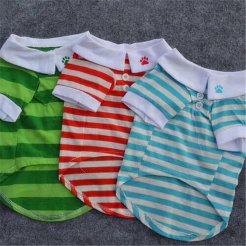 Dog Puppy Summer Cute Paw Striped Pattern Pet Polo Shirt Tee Clothes Costume