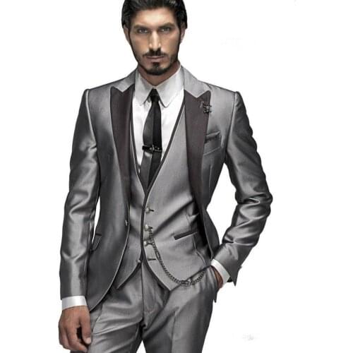 Hot Selling 2020 Terno Slim Fit Charcoal (Jacket+Pants+Vest+Tie+Handkerchief)Costume Homme Men Suits Formal Blazer Men Tuxedos