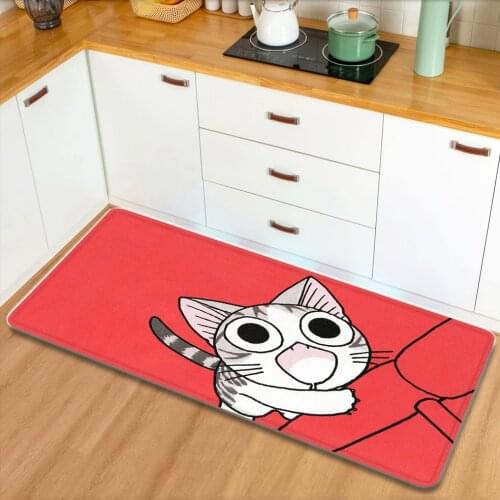 Kawaii Cartoon Chis Cat Area Rugs Long Kitchen Carpets 40x120 Bathroom Mats Soft Pink Red Door Mat Bedroom Living Room Rugs
