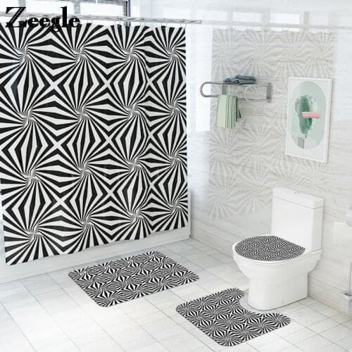 3D Print Shower Curtain and Bath Mat Set Home Decor Bathroom Carpet Rug Memory Foam Toilet Mat Absorbent Toilet Seat Cover Mat