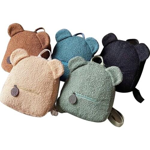 2021 New Fashion Women Girls Cute Bear Ear Fleece Small Backpack Casual Warm Lambswool Daypack Shoulder Bags Five Colors