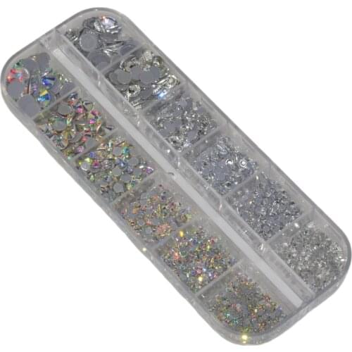 New Mix Size 2400pcs Hotfix Rhinestone Iron On Crystal Gem Top Quanlity SS6-SS30 12 Grid Box Packing Crystal For DIY Decoration