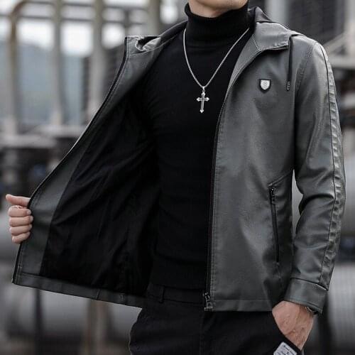 Autumn Men Faux Leather Jacket Hooded Mens Jackets Black Jaqueta De Couro Masculina Outwear Male PU Leather Coats Plus Size 6XL