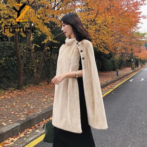 Imported Pearl Color Real Fur Coats Outerwear Shawl With Warm O-neck Collar Genuine Mink Fur Overcoats Warm Winter Fashion 2021