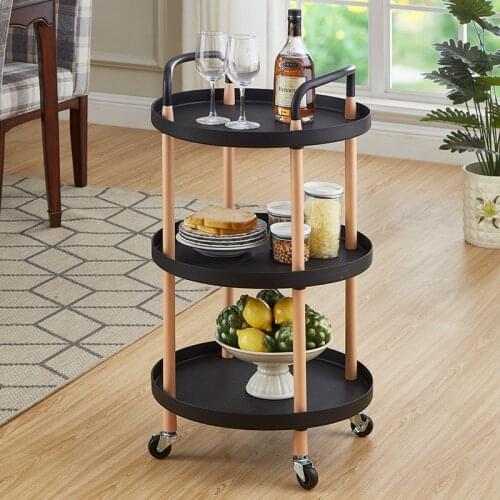 Nordic household movable shelf iron art living room tea art round trolley shelf kitchen bathroom storage rack