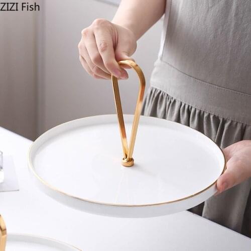 European Style White Porcelain Portable Storage Tray Living Room Fruit Dessert Cake Display Tray Art Home Decoration Accessories