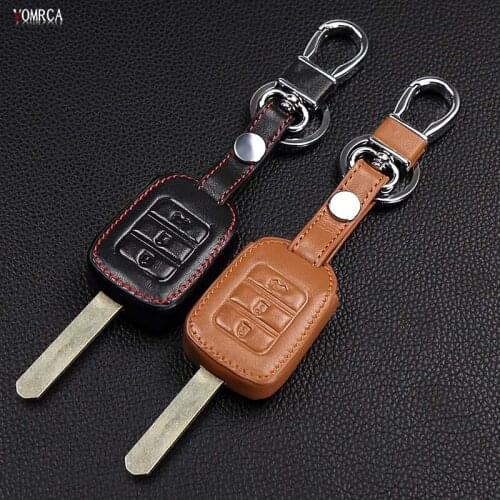 Latest fashion men genuine leather car key case Car Case Cover Remote Key Fob for Honda 3 buttons remote control starline a91