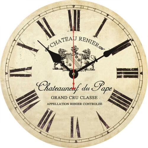 Shabby Retro Non-Ticking Silent Quiet Vintage Wooden Clock Roman Numeral Clocks For Walls French Style Du Pape Wall Watch Clock
