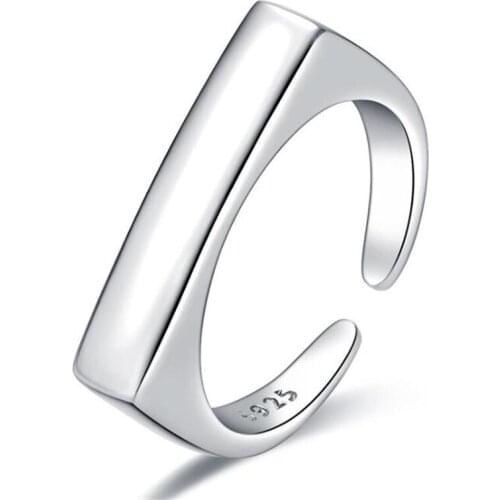 Simple Smooth Rectangular Open Finger Ring Silver Color Ring Accessories Temperament Womens Jewelry