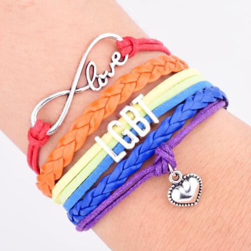 Drop Shipping Wrap Gay Pride LGBT Rainbow Bracelet Infinity Love Friendship Gifts Wedding Charms Personal Jewelry
