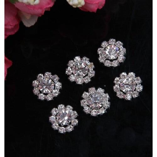 10PCS Crystal Clear Rhinestone Button Fit For Sew On Flower Center 12MM Flat Back Silver Color Jewelry Diy Hair Accessory