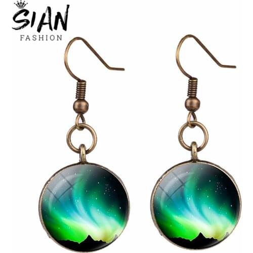 SIAN Beautiful Green Northern Lights Earring The Aurora Borealis Galaxy Photo Gem Romantic Party Travel Handmade Dangle Earrings
