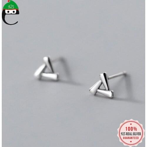 ElfoPlataSi Real 925 Sterling Silver Fashion Sweet Triangle Stud Earring For Women Wedding Valentines Day Fine Jewelry DD654