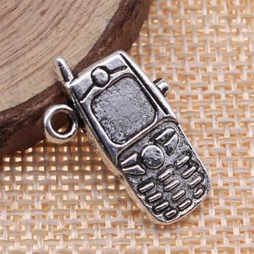 Earring Charms For Jewelry Making 15pcs Cell Phone Charms 24x16mm Antique Silver Plated