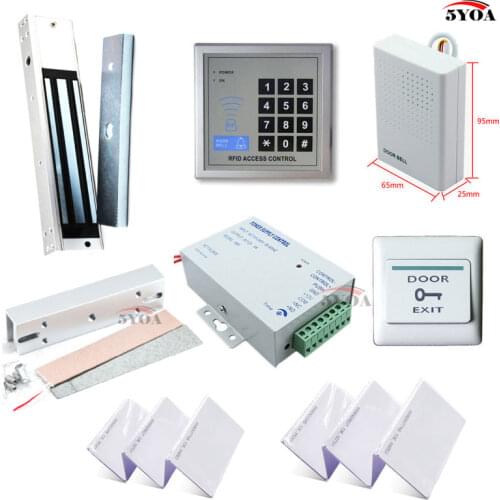 RFID Access Control System Kit Frame Glass Door Set+Eletric Magnetic Lock+ID Card Keytab+Power Supplier+Exit Button+DoorBell