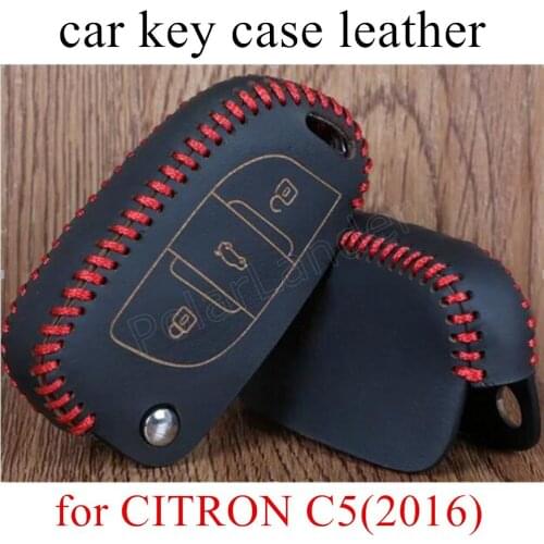 Only Red factory promoted hand sewing leather car key case car Key Cover fit for CITRON C5(2016) Car Styling