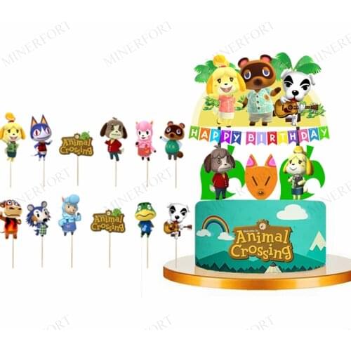 12pcs Cartoon Animal crossing Party Cupcake Cake Toppers Picks Kids Birthday Party Supplies Wedding Decorations Cake Cup