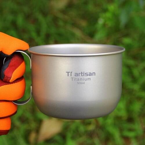 500ml Camping Mug Titanium Cup Tourist Tableware Picnic Utensils Outdoor Kitchen Equipment Travel Cooking set Cookware Hiking