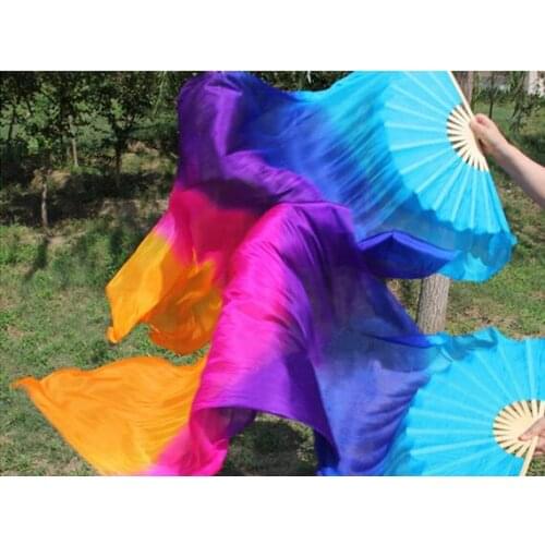 China Traditional Silk Belly Dance Fan Veil Bamboo Folding Fan 120cm For Children Dancer Practice Show Accessory Free Shipping