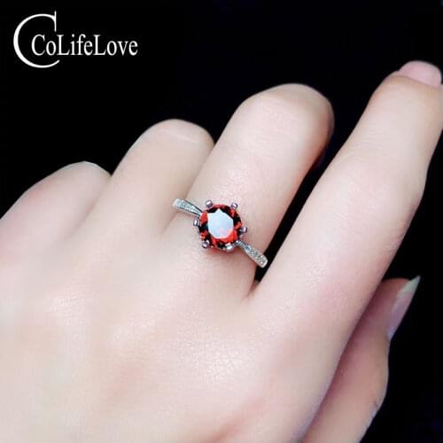 CoLife Jewelry Natural Garnet 925 Silver Ring for Office Woman 7mm Round Garnet Silver Ring Classic Sterling Silver Garnet Ring