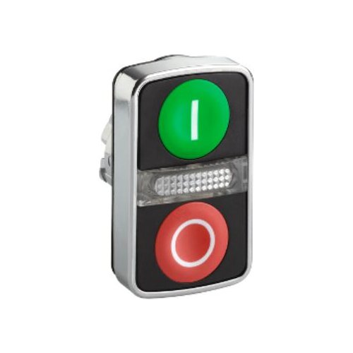 ZB4BW7A3741 Harmony XB4, Illuminated double-headed push button head,metal, Ø22, 1 green flush marked I + 1 pilot light + 1 red f