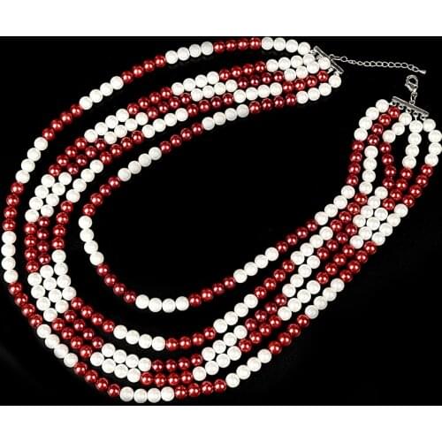 Pearl Necklace Red and White 8mm Round Beads Multilayer Imitation Pearls Necklace 18-23inch Fit Valentines Day Gifts H180