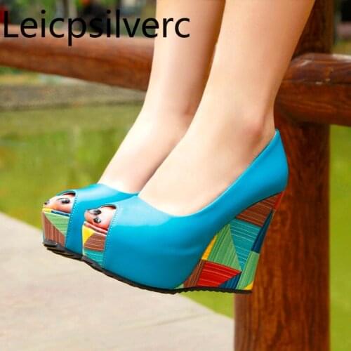 Womens Sandals summer The New fashion Fish mouth Open toe Color matching Wedge High heel Womens shoes 34-40