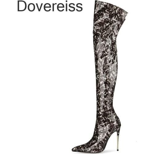 Dovereiss Fashion Womens Shoes Winter Pointed Toe Sexy New Clear Heels Boots Over The Knee Boots Stilettos Heels 45 46 47