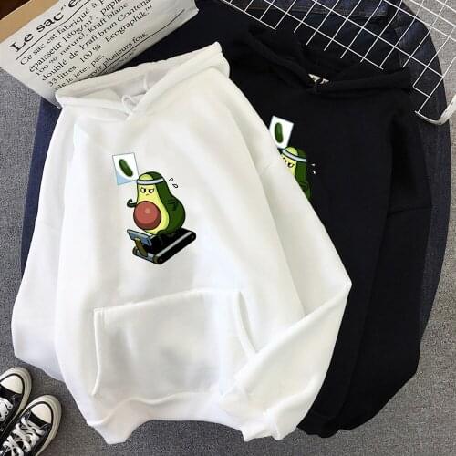 Women Student Sweatshirts Streetwear Sudadera Winter Korean Couple Hoodies Lovers Harajuku Kawaii Avocado Vegan Cartoon Hoodie