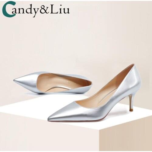 High-heeled Women 2021 Spring and Autumn New Sexy Fashion Silver 6cm Shallow Mouth Set Heel Heeled Pointed Shoes
