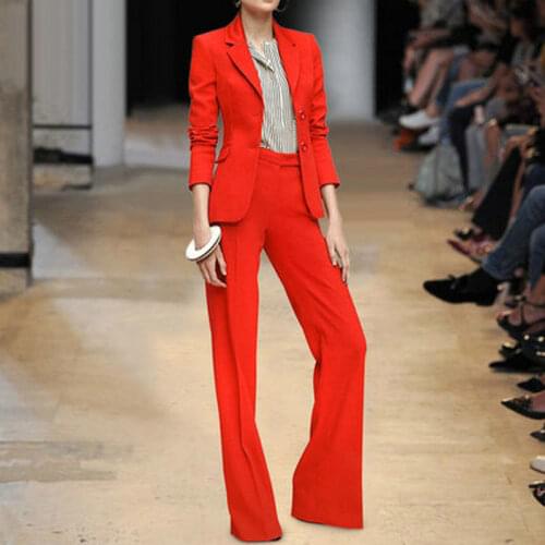 Womens Business Suits Plus size All-match Women Blazers Jackets Short Slim Long-sleeve Blazer Suit Wide Leg Pants 2 Pieces Set